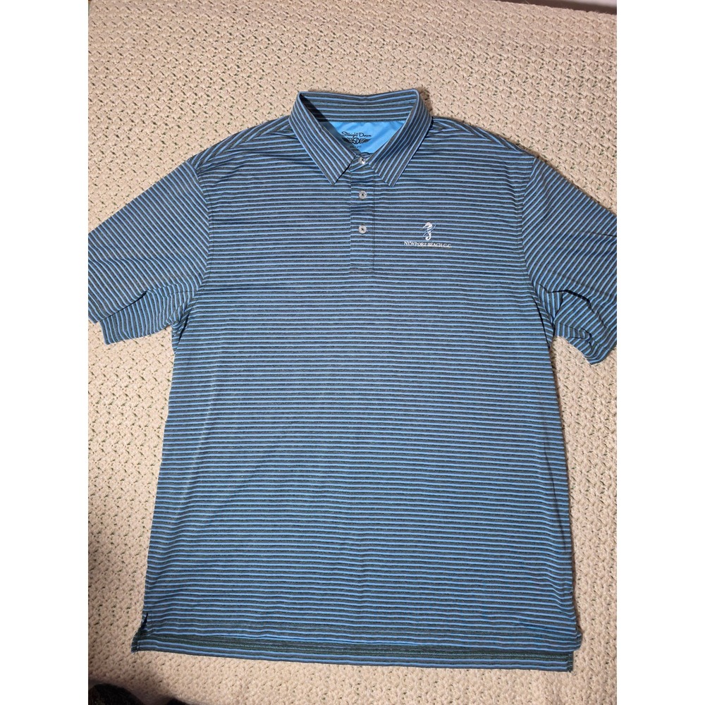 Straight Down Polo Shirt Mens XXL Blue Striped Excellent Newport Beach CC Logo